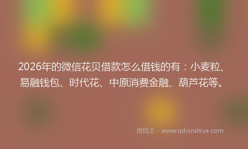 2026年的微信花贝借款怎么借钱的有：小麦粒、易融钱包、时代花、中原消费金融、葫芦花等。