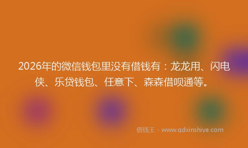 2026年的微信钱包里没有借钱有：龙龙用、闪电侠、乐贷钱包、任意下、森森借呗通等。
