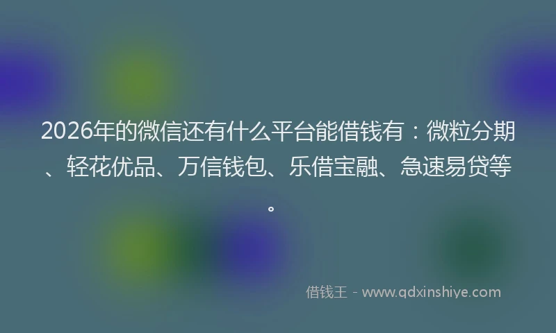 2026年的微信还有什么平台能借钱有：微粒分期、轻花优品、万信钱包、乐借宝融、急速易贷等。