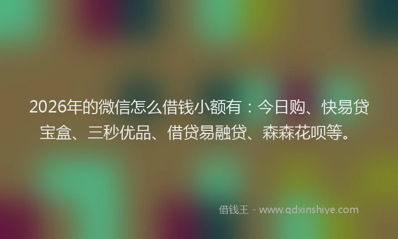 2026年的微信怎么借钱小额有：今日购、快易贷宝盒、三秒优品、借贷易融贷、森森花呗等。
