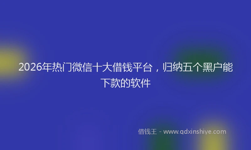 2026年热门微信十大借钱平台，归纳五个黑户能下款的软件