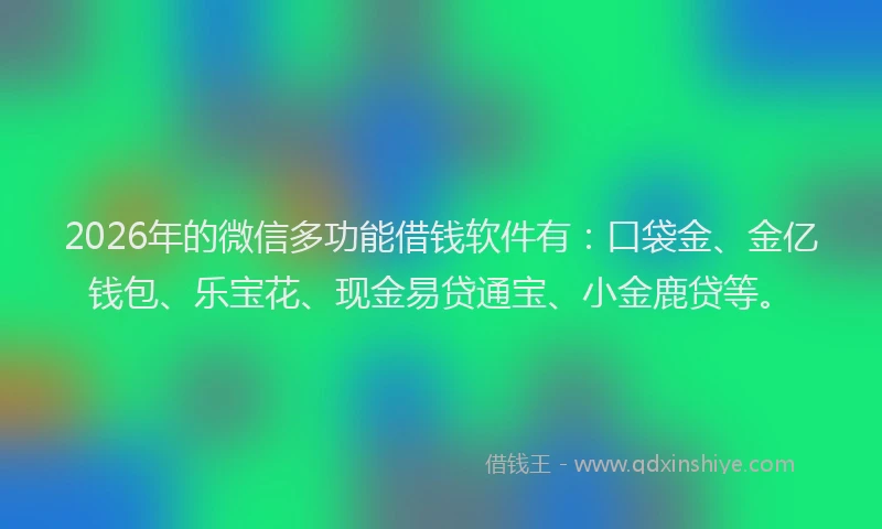2026年的微信多功能借钱软件有:口袋金、金亿钱包、乐宝花、现金易贷通宝、小金鹿贷等。