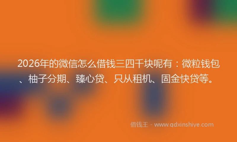 2026年的微信怎么借钱三四千块呢有:微粒钱包、柚子分期、臻心贷、只从租机、固金快贷等。