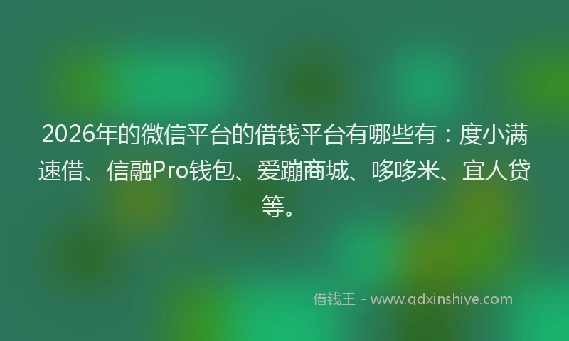 2026年的微信平台的借钱平台有哪些有:度小满速借、信融Pro钱包、爱蹦商城、哆哆米、宜人贷等。