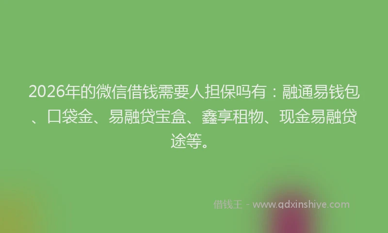 2026年的微信借钱需要人担保吗有：融通易钱包、口袋金、易融贷宝盒、鑫享租物、现金易融贷途等。