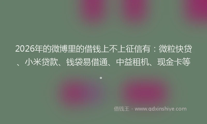 2026年的微博里的借钱上不上征信有：微粒快贷、小米贷款、钱袋易借通、中益租机、现金卡等。