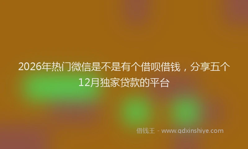 2026年热门微信是不是有个借呗借钱，分享五个12月独家贷款的平台