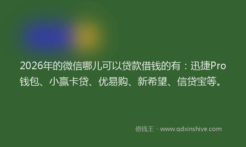 2026年的微信哪儿可以贷款借钱的有：迅捷Pro钱包、小赢卡贷、优易购、新希望、信贷宝等。