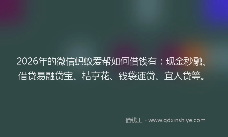 2026年的微信蚂蚁爱帮如何借钱有：现金秒融、借贷易融贷宝、桔享花、钱袋速贷、宜人贷等。