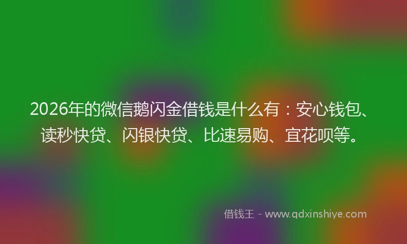2026年的微信鹅闪金借钱是什么有：安心钱包、读秒快贷、闪银快贷、比速易购、宜花呗等。