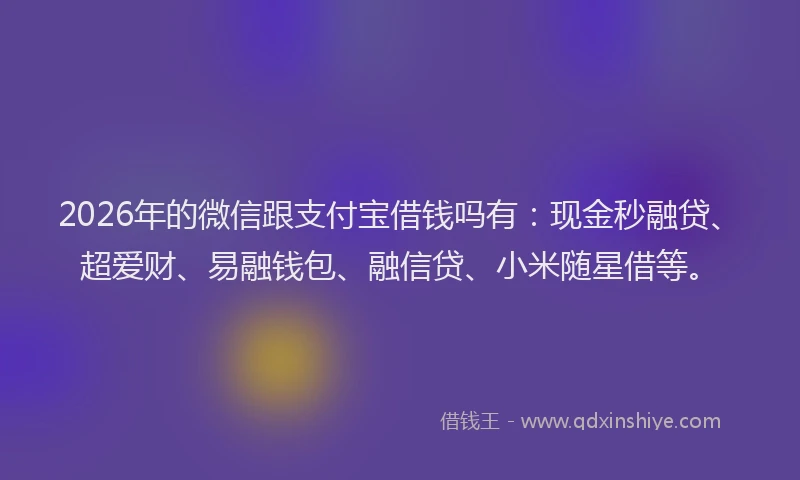 2026年的微信跟支付宝借钱吗有：现金秒融贷、超爱财、易融钱包、融信贷、小米随星借等。