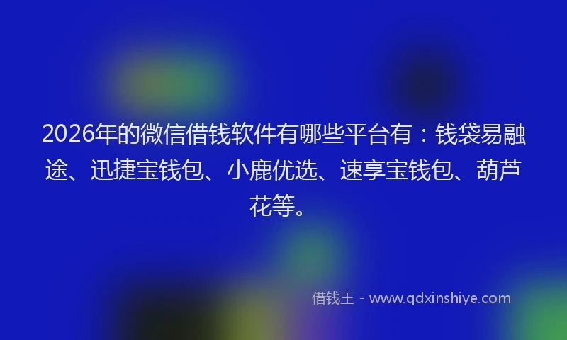 2026年的微信借钱软件有哪些平台有：钱袋易融途、迅捷宝钱包、小鹿优选、速享宝钱包、葫芦花等。