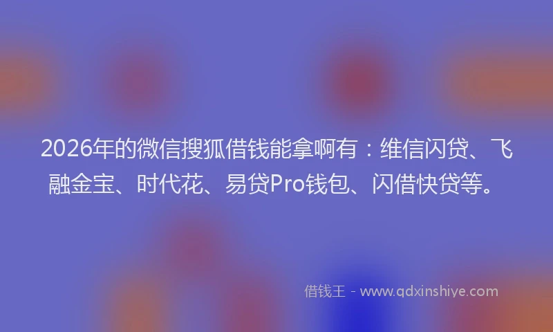 2026年的微信搜狐借钱能拿啊有：维信闪贷、飞融金宝、时代花、易贷Pro钱包、闪借快贷等。