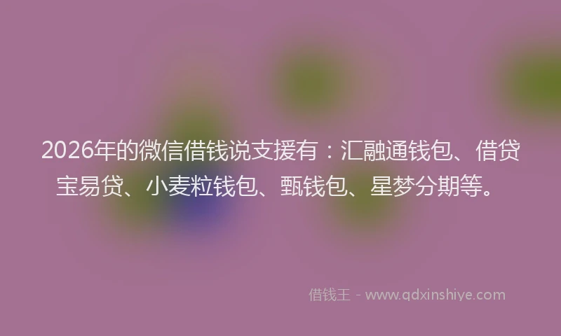 2026年的微信借钱说支援有：汇融通钱包、借贷宝易贷、小麦粒钱包、甄钱包、星梦分期等。