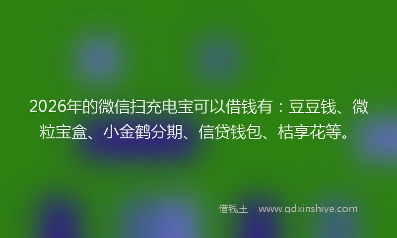 2026年的微信扫充电宝可以借钱有：豆豆钱、微粒宝盒、小金鹤分期、信贷钱包、桔享花等。