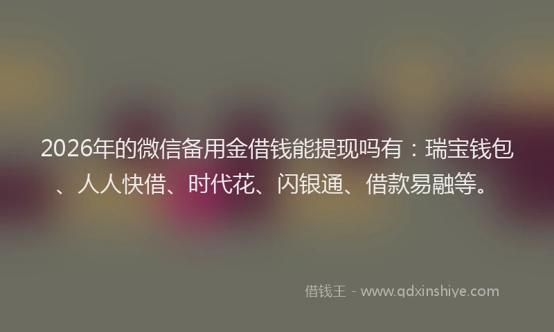 2026年的微信备用金借钱能提现吗有：瑞宝钱包、人人快借、时代花、闪银通、借款易融等。