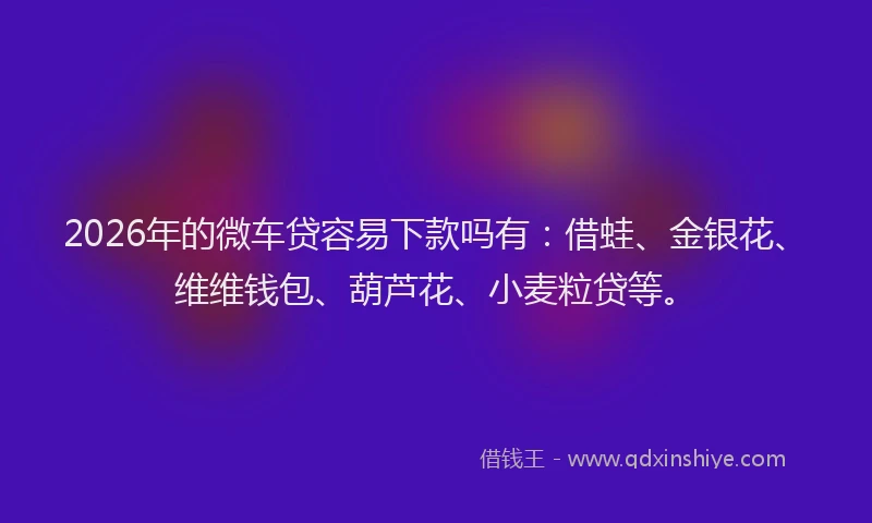 2026年的微车贷容易下款吗有：借蛙、金银花、维维钱包、葫芦花、小麦粒贷等。