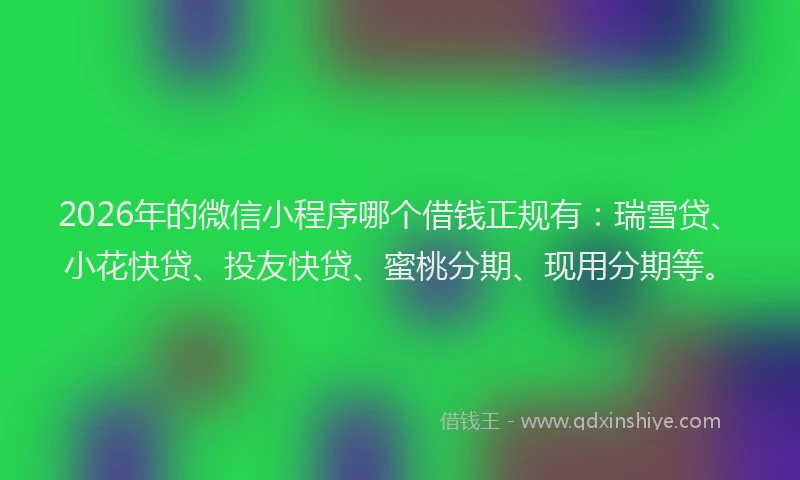 2026年的微信小程序哪个借钱正规有：瑞雪贷、小花快贷、投友快贷、蜜桃分期、现用分期等。