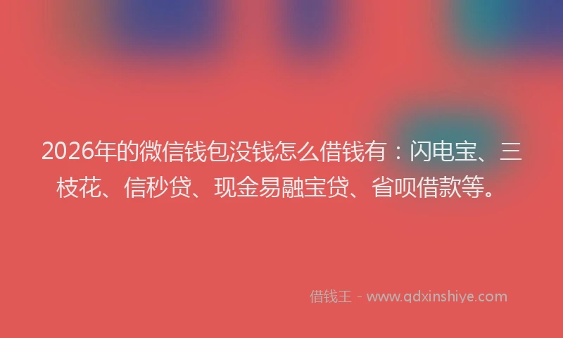 2026年的微信钱包没钱怎么借钱有：闪电宝、三枝花、信秒贷、现金易融宝贷、省呗借款等。