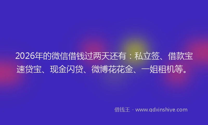 2026年的微信借钱过两天还有：私立签、借款宝速贷宝、现金闪贷、微博花花金、一姐租机等。