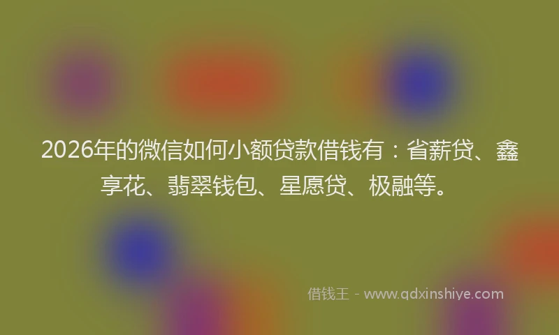 2026年的微信如何小额贷款借钱有：省薪贷、鑫享花、翡翠钱包、星愿贷、极融等。