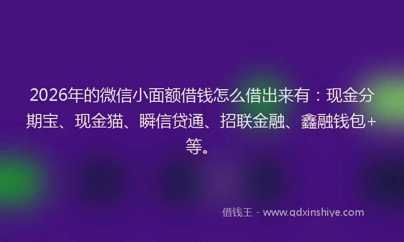 2026年的微信小面额借钱怎么借出来有：现金分期宝、现金猫、瞬信贷通、招联金融、鑫融钱包+等。