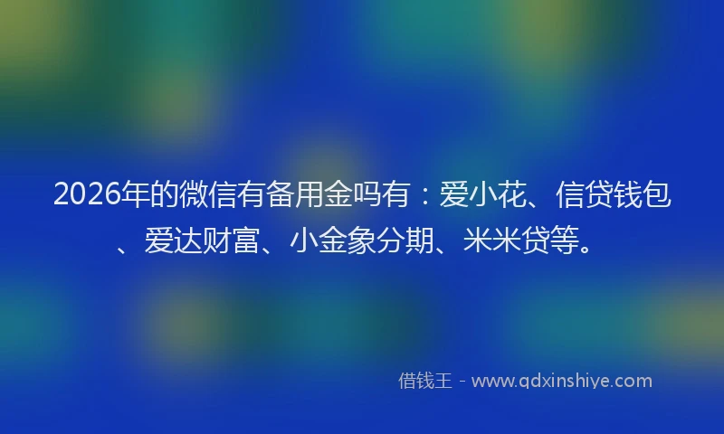 2026年的微信有备用金吗有：爱小花、信贷钱包、爱达财富、小金象分期、米米贷等。