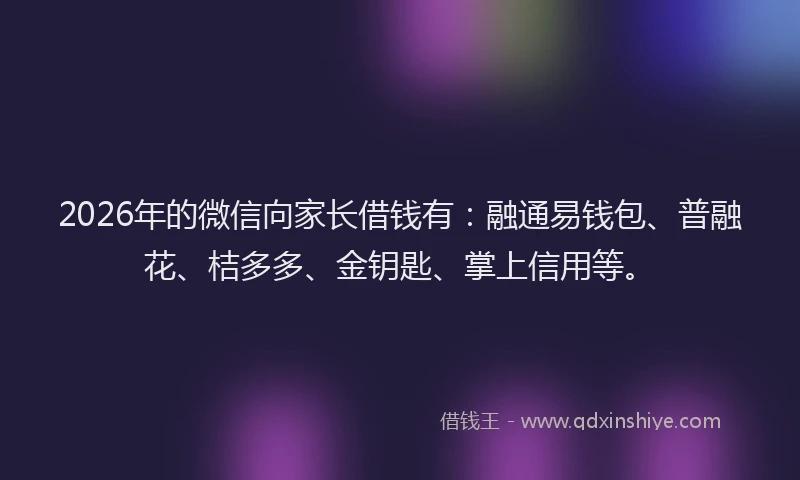 2026年的微信向家长借钱有:融通易钱包、普融花、桔多多、金钥匙、掌上信用等。