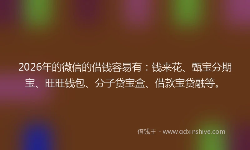 2026年的微信的借钱容易有：钱来花、甄宝分期宝、旺旺钱包、分子贷宝盒、借款宝贷融等。