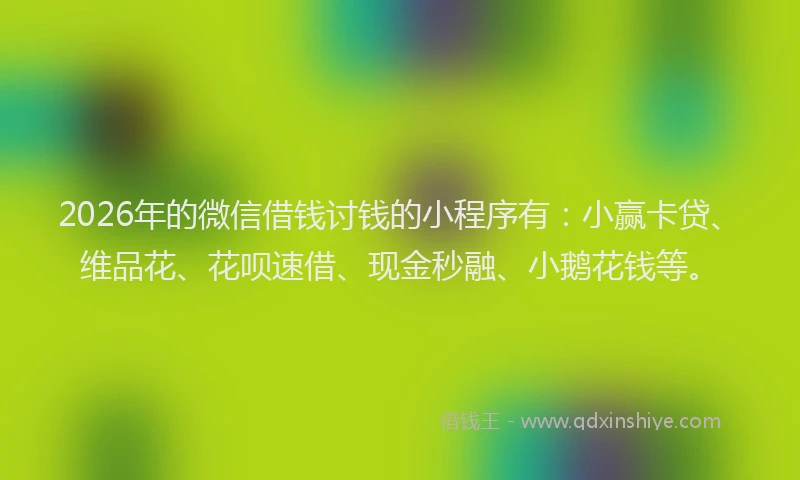 2026年的微信借钱讨钱的小程序有：小赢卡贷、维品花、花呗速借、现金秒融、小鹅花钱等。