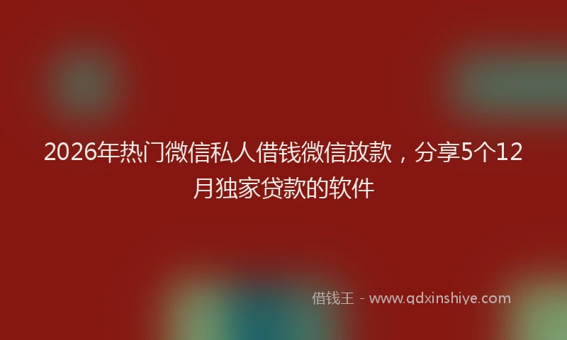 2026年热门微信私人借钱微信放款，分享5个12月独家贷款的软件