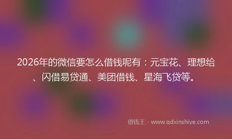 2026年的微信要怎么借钱呢有:元宝花、理想给、闪借易贷通、美团借钱、星海飞贷等。