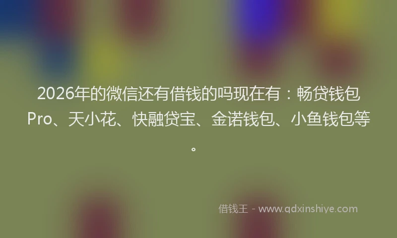 2026年的微信还有借钱的吗现在有:畅贷钱包Pro、天小花、快融贷宝、金诺钱包、小鱼钱包等。