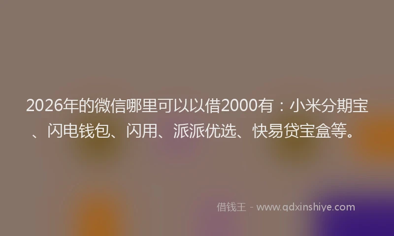 2026年的微信哪里可以以借2000有：小米分期宝、闪电钱包、闪用、派派优选、快易贷宝盒等。