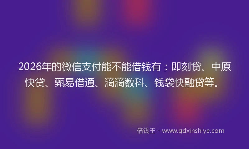 2026年的微信支付能不能借钱有：即刻贷、中原快贷、甄易借通、滴滴数科、钱袋快融贷等。