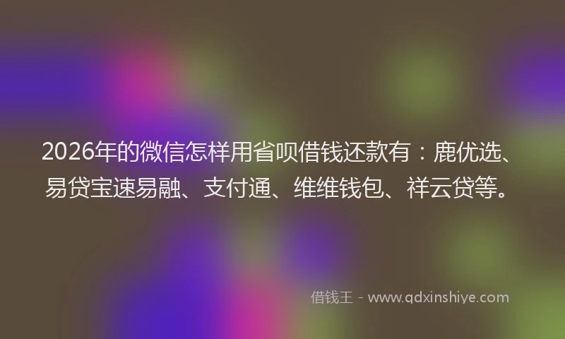 2026年的微信怎样用省呗借钱还款有：鹿优选、易贷宝速易融、支付通、维维钱包、祥云贷等。