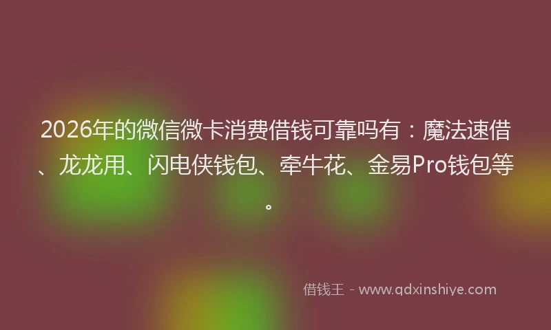 2026年的微信微卡消费借钱可靠吗有：魔法速借、龙龙用、闪电侠钱包、牵牛花、金易Pro钱包等。