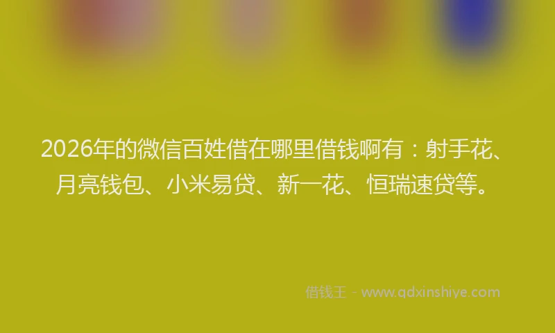 2026年的微信百姓借在哪里借钱啊有：射手花、月亮钱包、小米易贷、新一花、恒瑞速贷等。