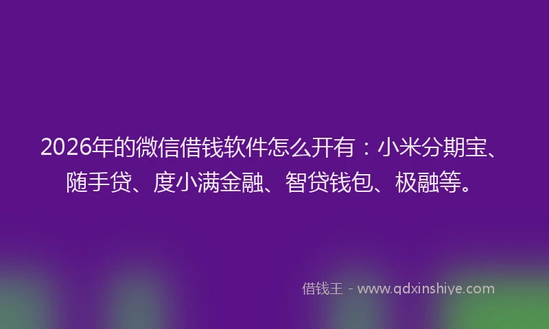 2026年的微信借钱软件怎么开有:小米分期宝、随手贷、度小满金融、智贷钱包、极融等。