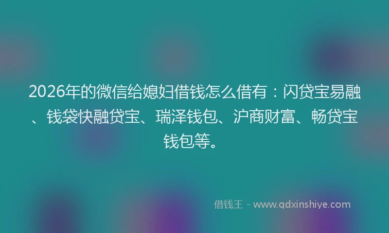2026年的微信给媳妇借钱怎么借有：闪贷宝易融、钱袋快融贷宝、瑞泽钱包、沪商财富、畅贷宝钱包等。