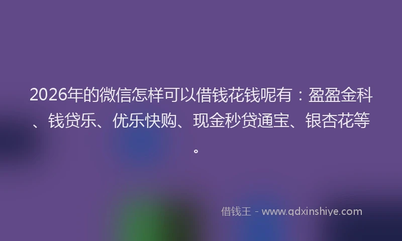 2026年的微信怎样可以借钱花钱呢有：盈盈金科、钱贷乐、优乐快购、现金秒贷通宝、银杏花等。