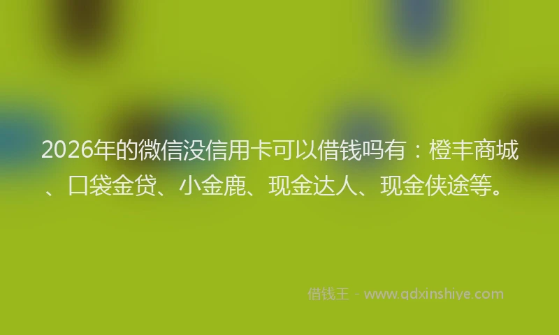 2026年的微信没信用卡可以借钱吗有：橙丰商城、口袋金贷、小金鹿、现金达人、现金侠途等。