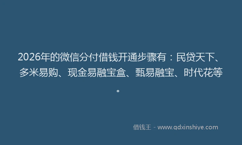 2026年的微信分付借钱开通步骤有：民贷天下、多米易购、现金易融宝盒、甄易融宝、时代花等。