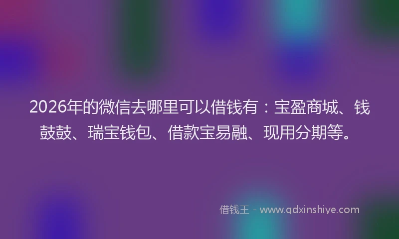 2026年的微信去哪里可以借钱有：宝盈商城、钱鼓鼓、瑞宝钱包、借款宝易融、现用分期等。