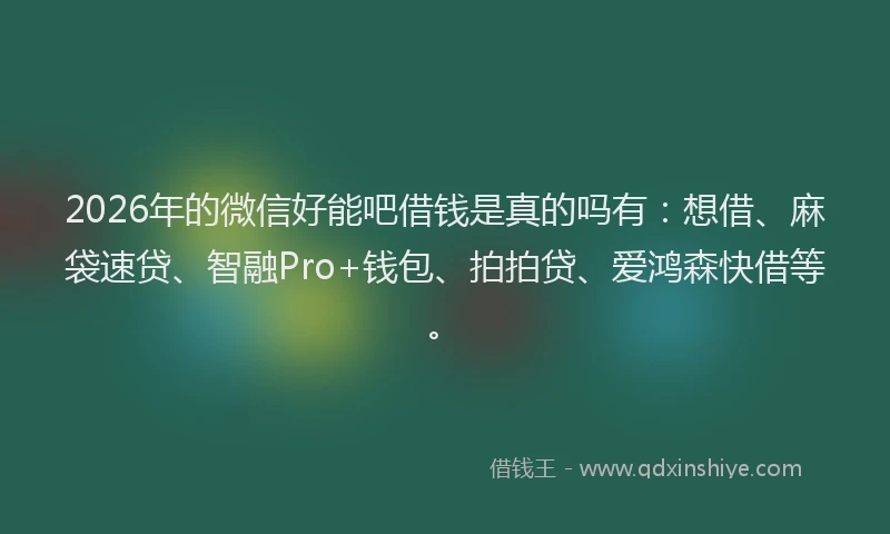 2026年的微信好能吧借钱是真的吗有:想借、麻袋速贷、智融Pro+钱包、拍拍贷、爱鸿森快借等。