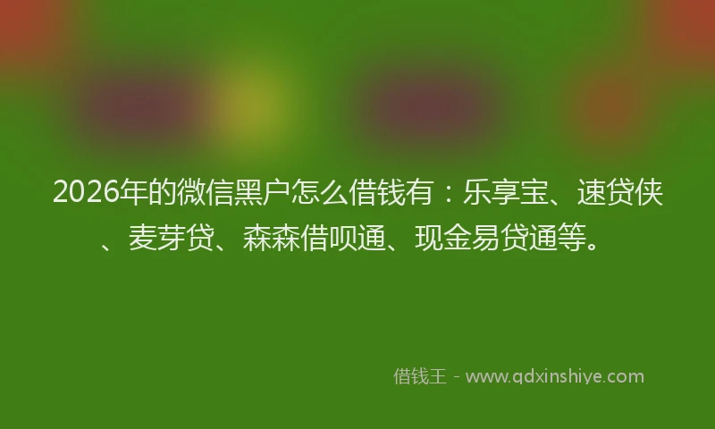 2026年的微信黑户怎么借钱有：乐享宝、速贷侠、麦芽贷、森森借呗通、现金易贷通等。