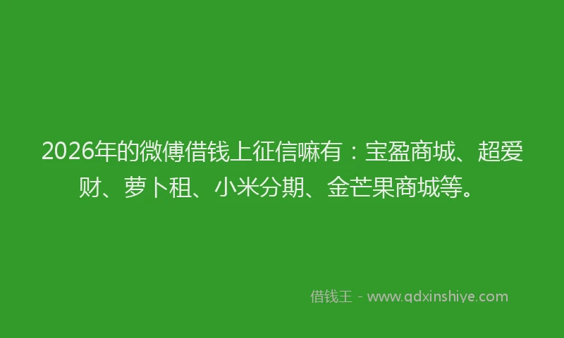 2026年的微傅借钱上征信嘛有：宝盈商城、超爱财、萝卜租、小米分期、金芒果商城等。