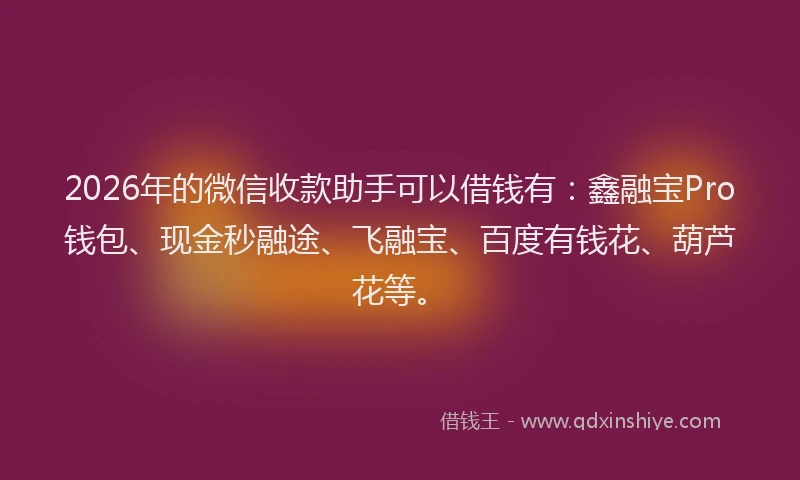 2026年的微信收款助手可以借钱有：鑫融宝Pro钱包、现金秒融途、飞融宝、百度有钱花、葫芦花等。