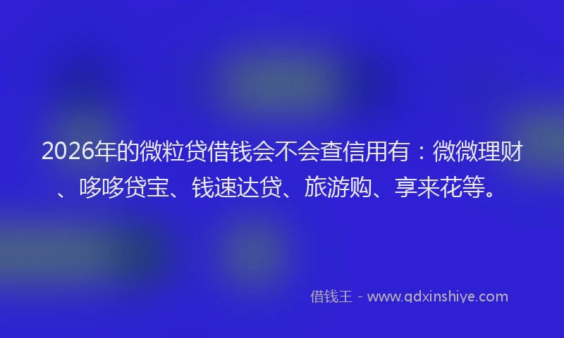2026年的微粒贷借钱会不会查信用有:微微理财、哆哆贷宝、钱速达贷、旅游购、享来花等。