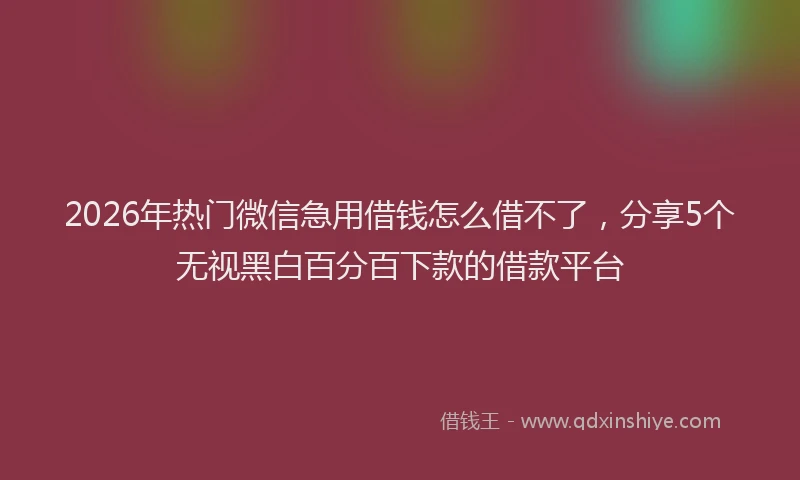 2026年热门微信急用借钱怎么借不了，分享5个无视黑白百分百下款的借款平台